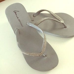 Lane Bryant Grey Flip Flops with Rhinestones